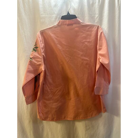 Sara Morgan Peach Hand-Painted Floral Button-Down – Size L - Picture 6 of 7
